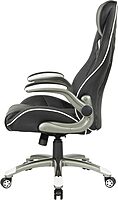 OSP Home Furnishings Xplorer 51 Ergonomic Adjustable High Back Gaming Chair with Lumbar Support and Padded Flip Arms, Black Faux Leather with White Trim