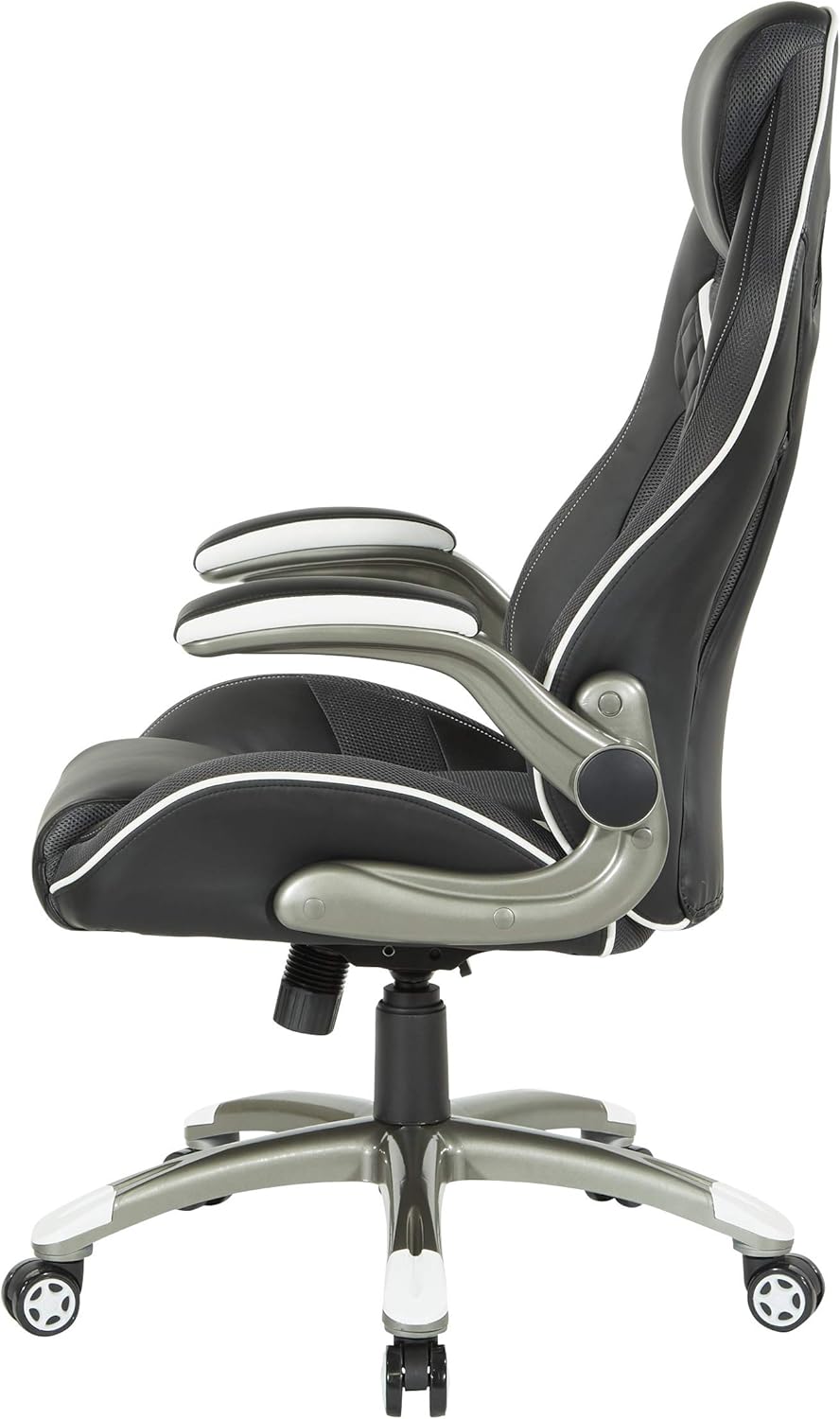 OSP Home Furnishings Xplorer 51 Ergonomic Adjustable High Back Gaming Chair with Lumbar Support and Padded Flip Arms