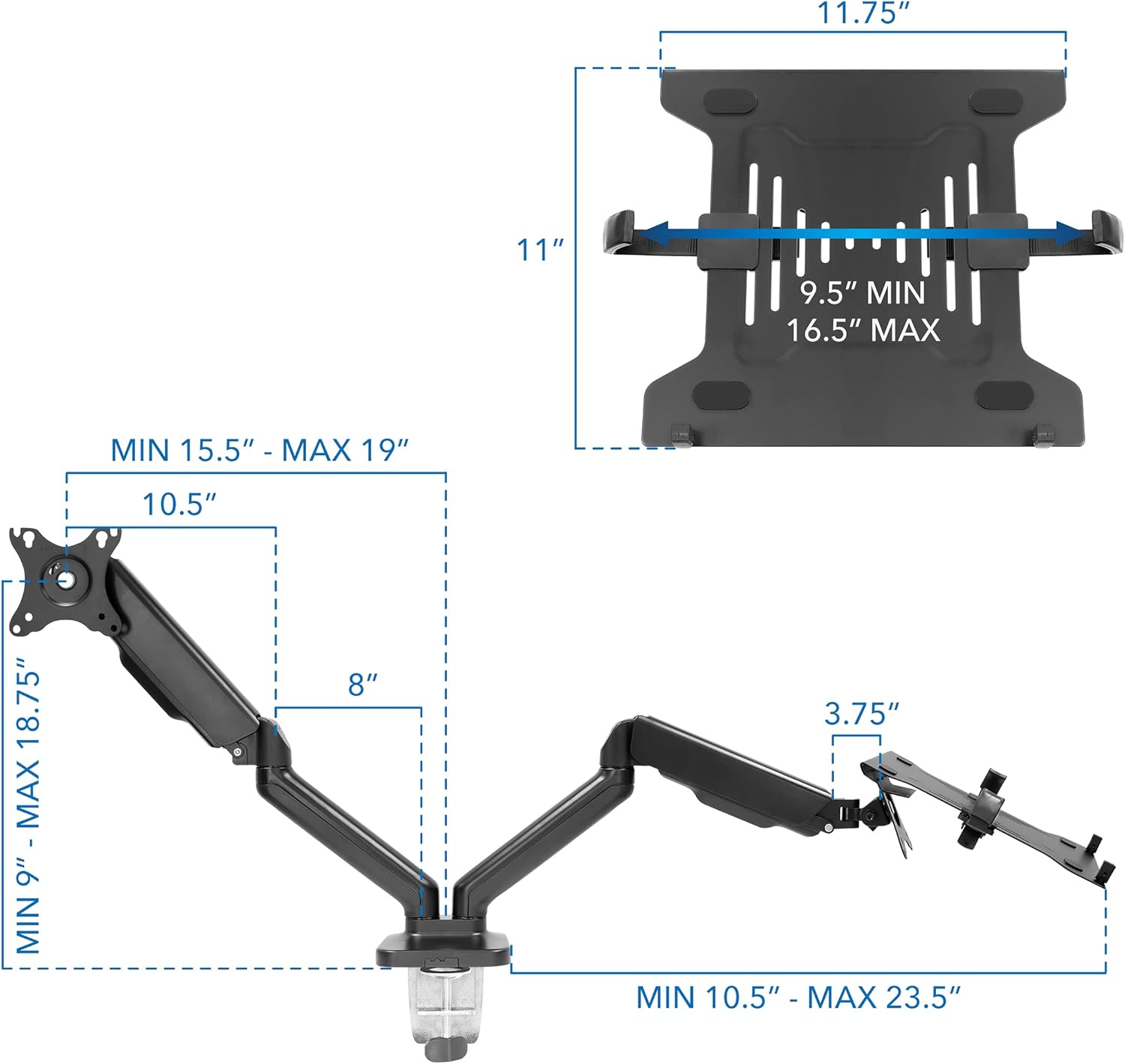 Mount-It! Height Adjustable Laptop and Monitor Desk Mount