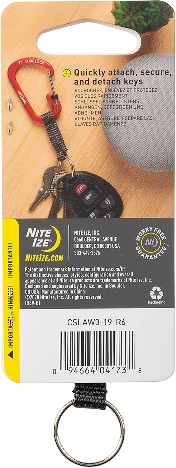 Nite Ize SlideLock Key Ring, Locking Carabiner Key Chain with Webbing