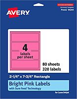 AVERY Bright Pink Printable Rectangle Labels 2-1/4" x 7-3/4"