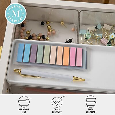 Martha Stewart Grady Stackable Plastic Storage Boxes with Lids, Set of 3