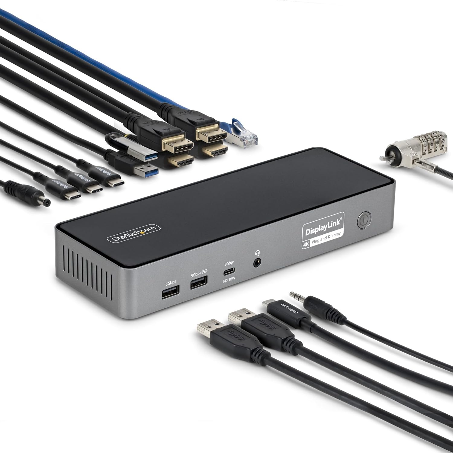 StarTech.com Triple Monitor USB-C Docking Station, 4K 60Hz DisplayLink Dock for MacBook M1 M2 M3 M4 & Windows, 2.5GbE