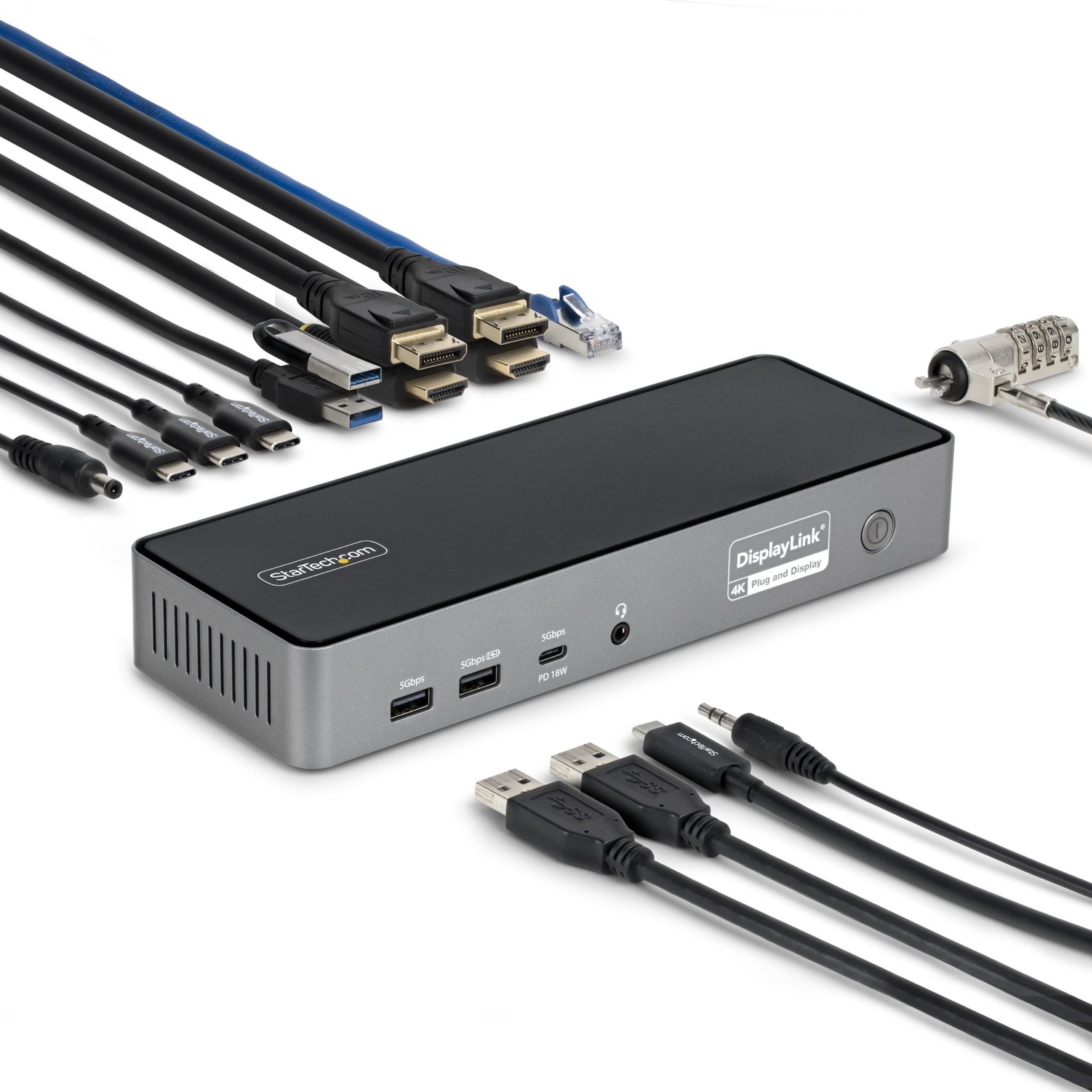 StarTech.com Triple Monitor USB-C Docking Station, 4K 60Hz DisplayLink Dock for MacBook M1 M2 M3 M4 & Windows, 2.5GbE