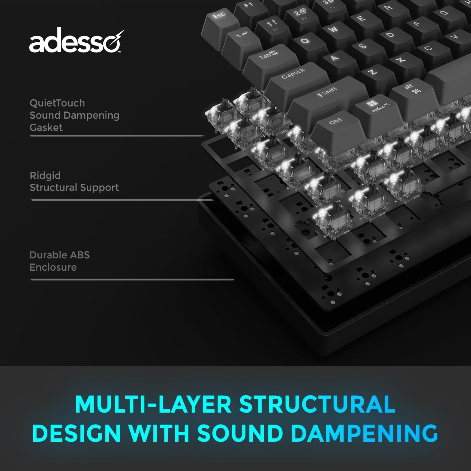 ADESSO EasyTouch 130 Full-Sized USB Wired Mechanical Keyboard with Brown Switches, Dedicated Copilot AI Hotkey