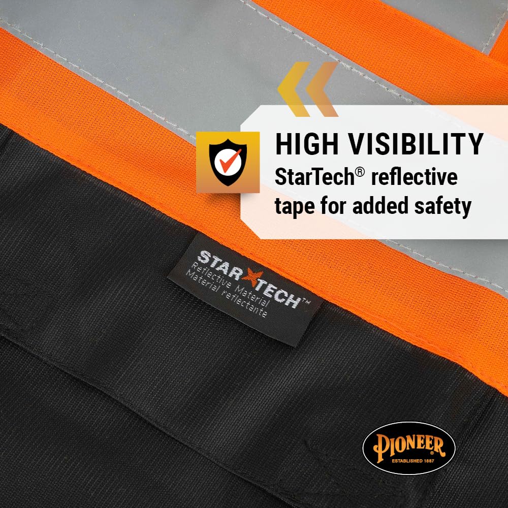 Pioneer Hi-Vis Reflective Safety Vest, Solid Neon, 8 Pockets, Zipper, Adjustable