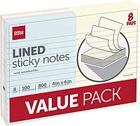 Office Depot® Brand Self-Stick Notes, Lined, 4" x 6", Assorted Pastel Colors, 100 Sheets Per Pad, Pack Of 8