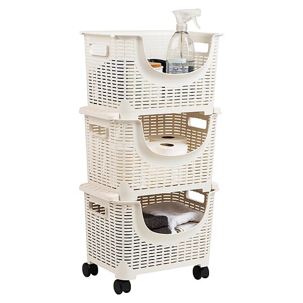 Mind Reader Plastic Storage Cart, Kitchen Storage, Rolling, Toy Storage, Laundry, Kitchen, 14.75" L x 11" W x 28.25" H, Ivory