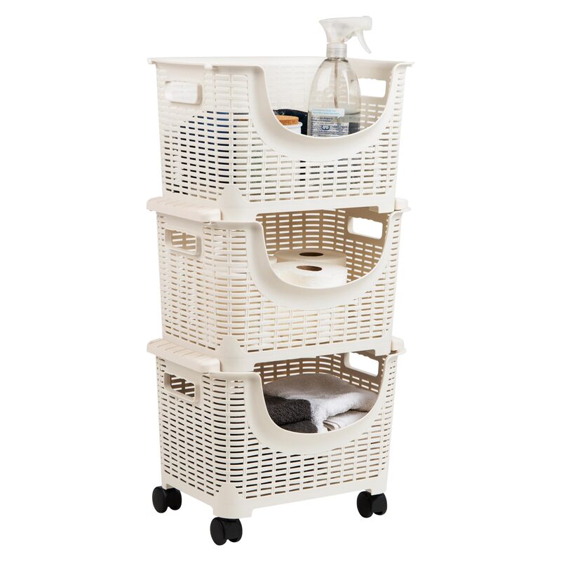 Mind Reader Plastic Storage Cart, Kitchen Storage, Rolling, Toy Storage, Laundry, Kitchen, 14.75" L x 11" W x 28.25" H, Ivory