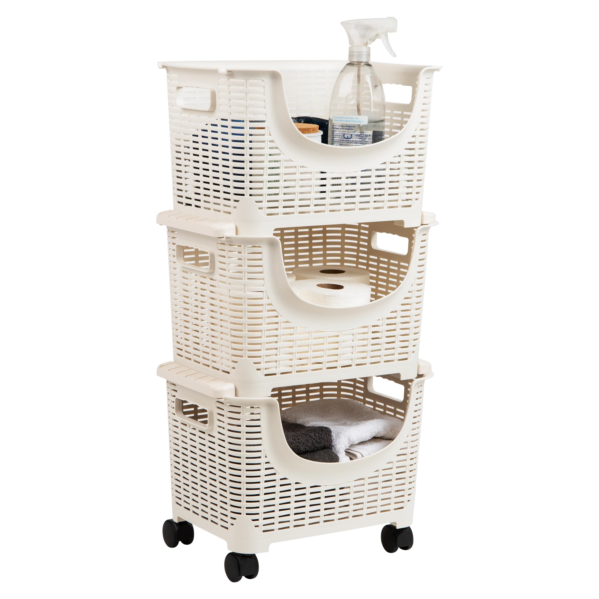 Mind Reader Plastic Storage Cart, Kitchen Storage, Rolling, Toy Storage, Laundry, Kitchen, 14.75" L x 11" W x 28.25" H, Ivory