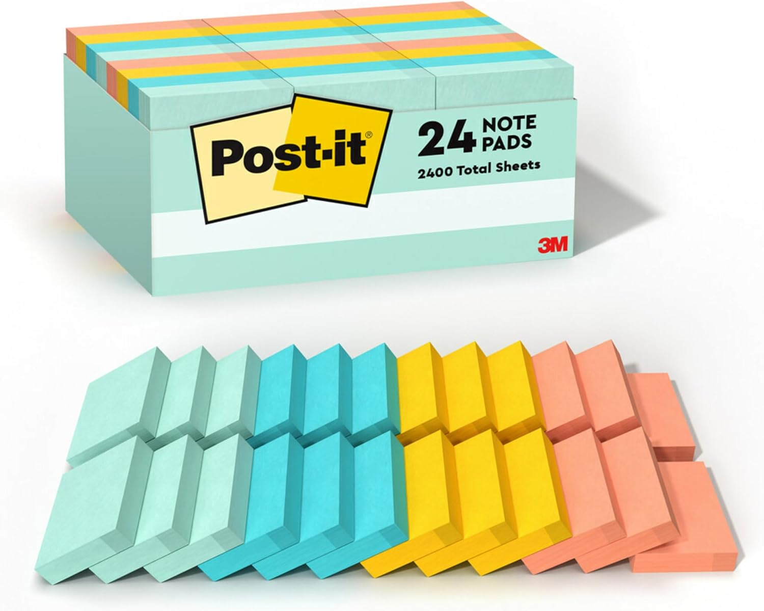 Post-it Notes, 1.5x2 in, 24 Pads, America's #1 Favorite Sticky Notes, Beachside Café Collection, Pastel Colors