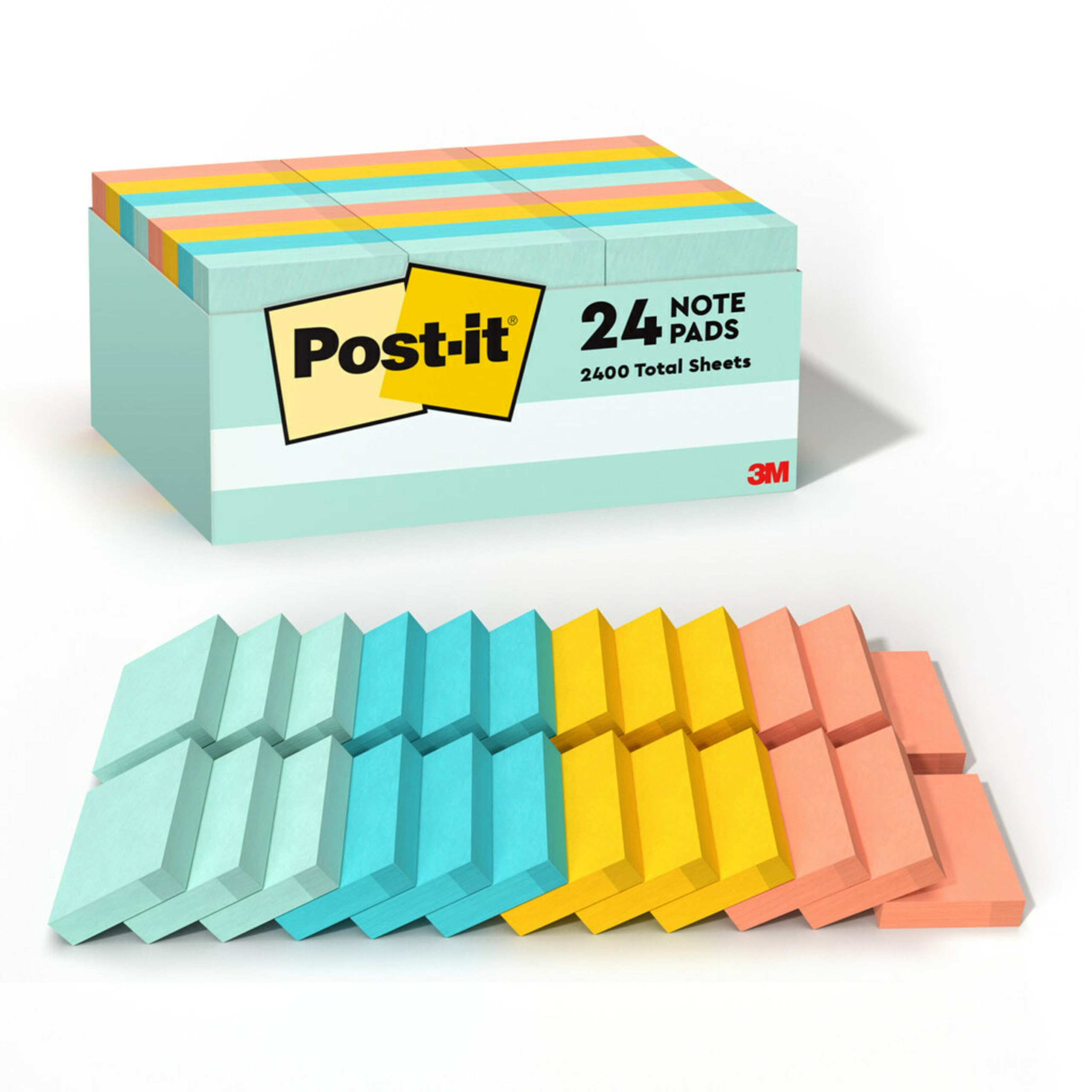 Post-it Notes, 1.5x2 in, 24 Pads, America's #1 Favorite Sticky Notes, Beachside Café Collection, Pastel Colors