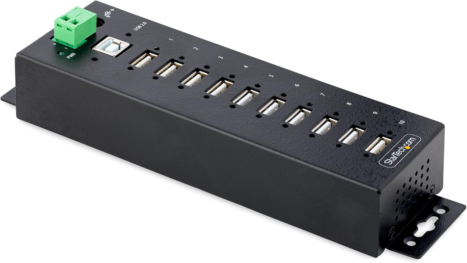 StarTech.com 10-Port Industrial USB 2.0 Hub, Rugged USB Hub withESD Level 4 Protection, DIN/Wall/Desk-Mountable USB-A Hub