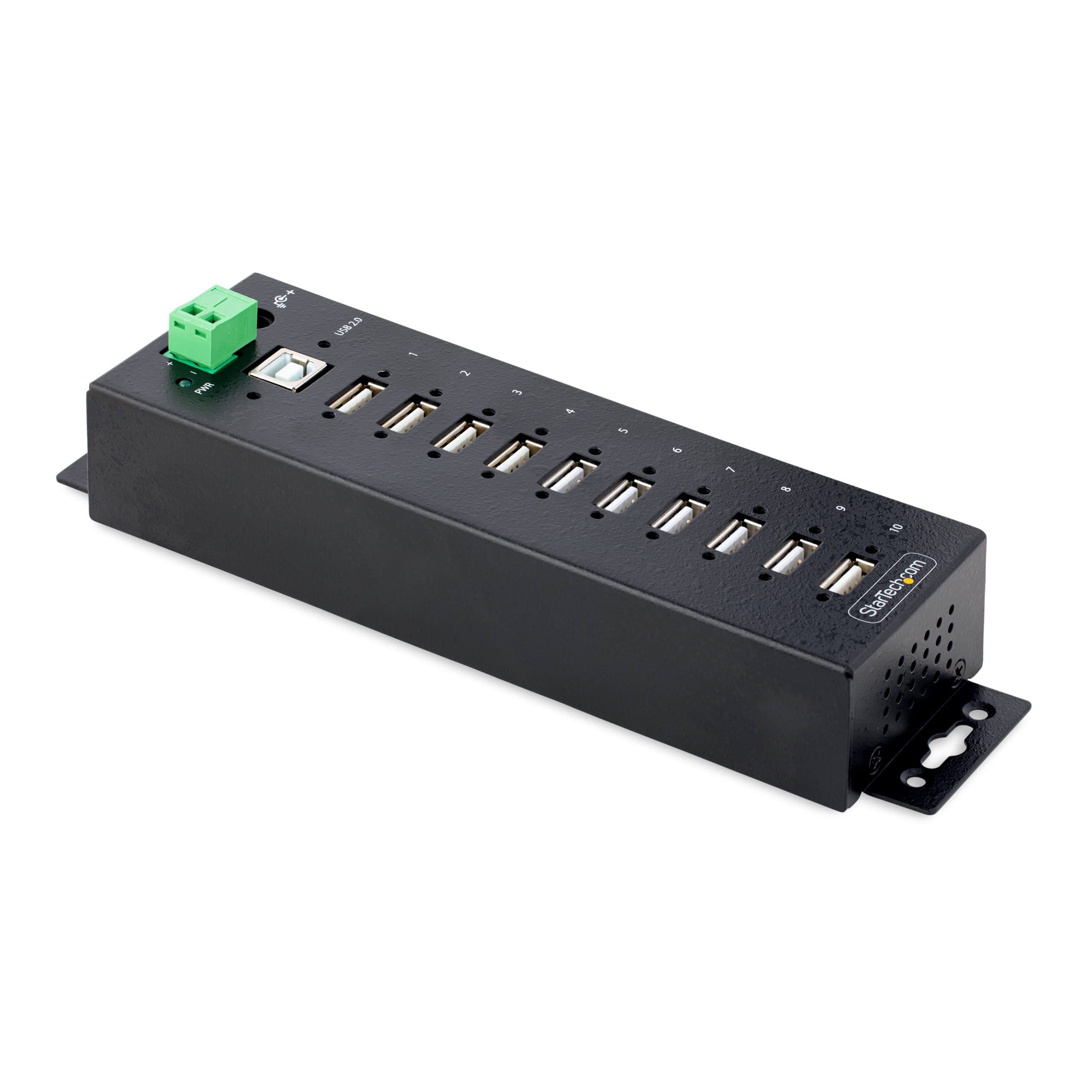 StarTech.com 10-Port Industrial USB 2.0 Hub, Rugged USB Hub withESD Level 4 Protection, DIN/Wall/Desk-Mountable USB-A Hub