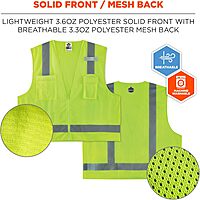 Ergodyne GloWear 8249Z Hi-Vis Surveyor Safety Vest, Solid Front Mesh Back, Type R Class 2