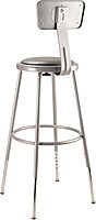 National Public Seating 6424HB Grey Steel Stool with Vinyl Upholstered Seat Adjustable and Backrest, 25"-33"