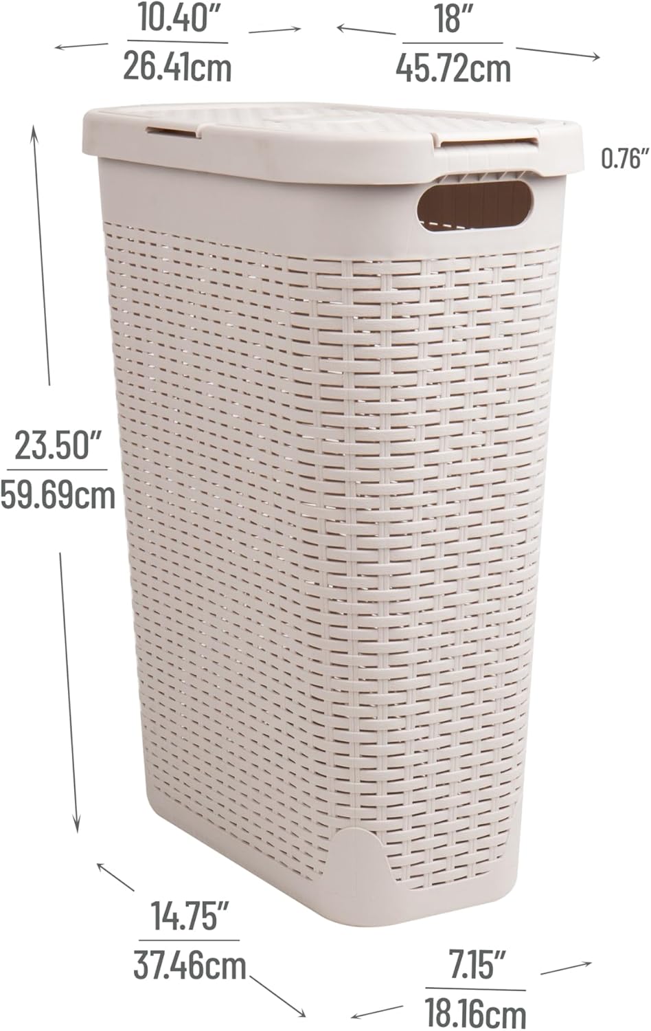 Mind Reader 40L Slim Laundry Hamper with Lid, Wicker-Style Plastic
