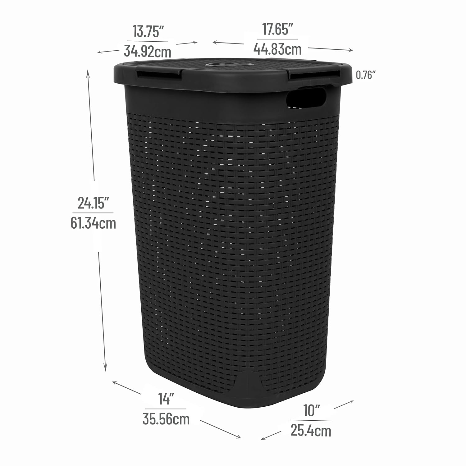 Mind Reader 60L Slim Laundry Hamper with Lid, Wicker-Style Plastic
