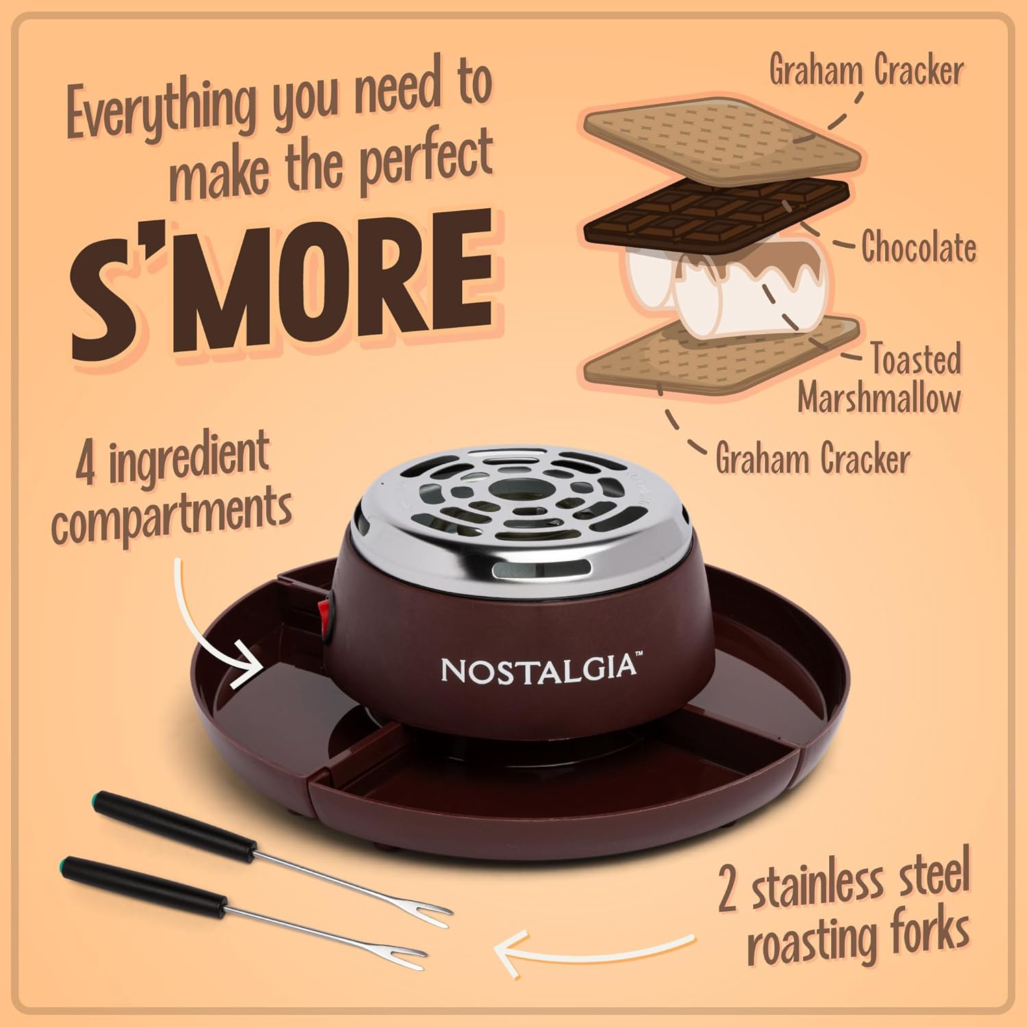 NOSTALGIA Indoor Electric Tabletop S'mores & Fondue Maker