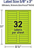 Avery Printable Rectangle Labels, Sure Feed Technology, 5/8" x 3", Bright Green
