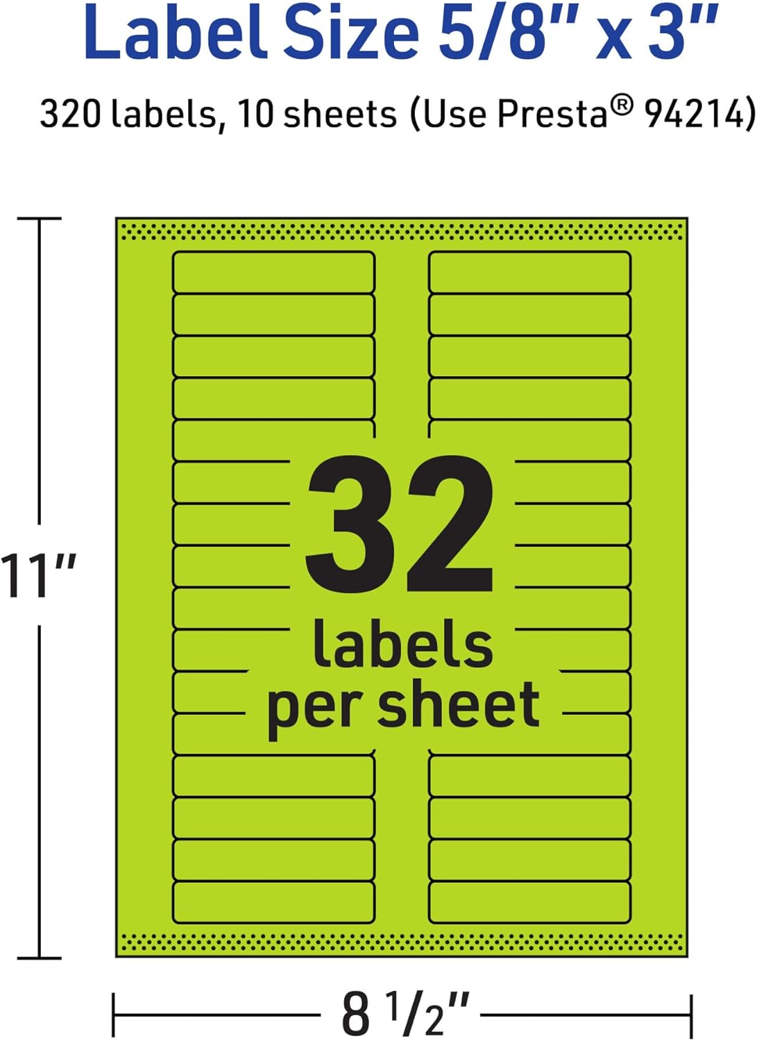 Avery Printable Rectangle Labels, Sure Feed Technology, 5/8" x 3", Bright Green