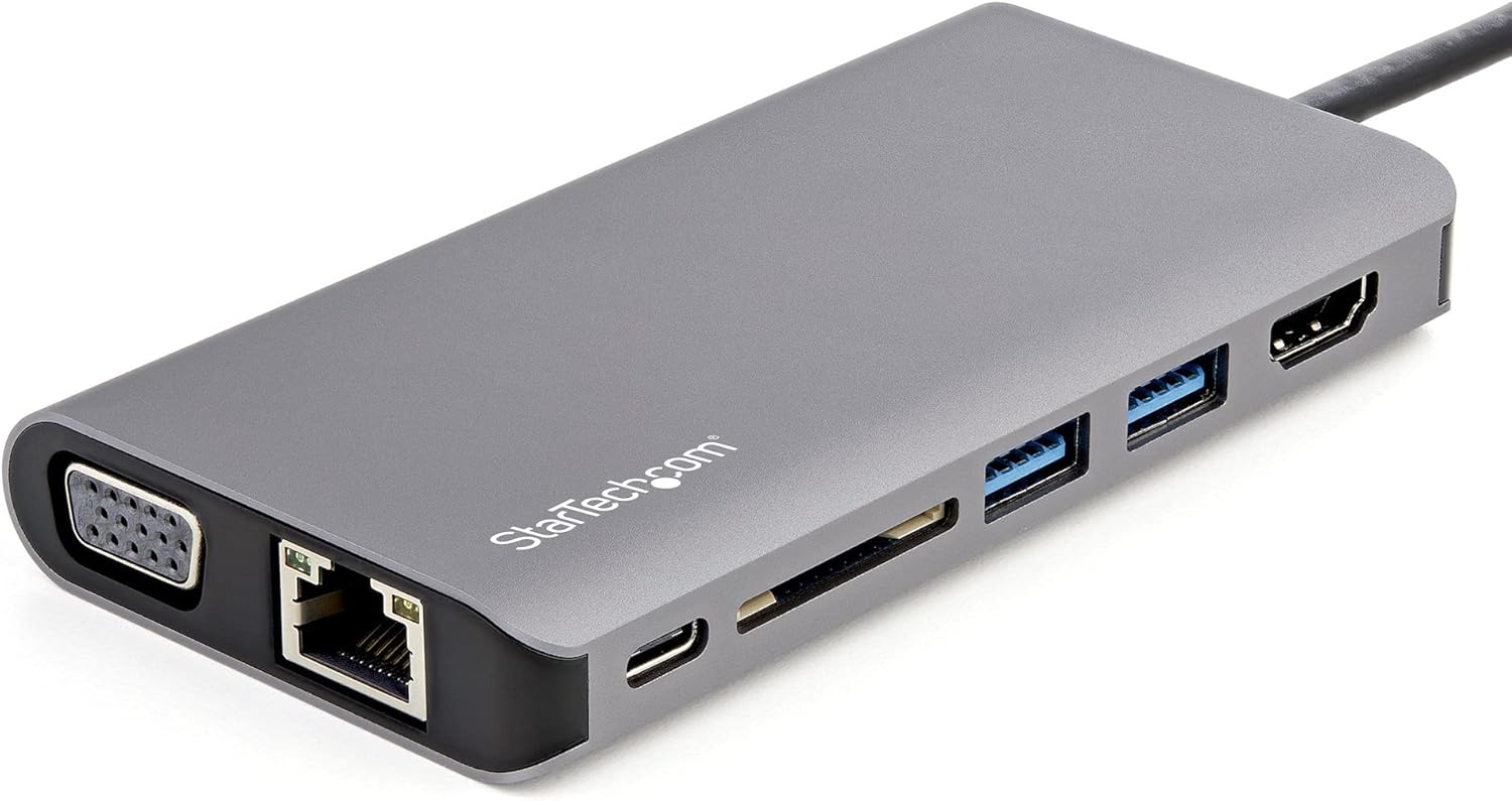StarTech.com USB C Multiport Adapter - USB-C Mini Travel Dock w/ 4K HDMI or 1080p VGA - 3x USB 3.0 Hub, SD, GbE, Audio