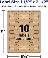 Avery Kraft Brown Wraparound Band Labels, Sure Feed Technology, 1.5" x 3.5", Cigar Band Labels, 150 Total, Print-to-The-Edge, Laser/Inkjet Printable 150 labels