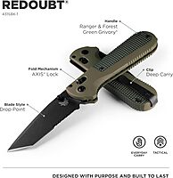 Benchmade - Redoubt Serrated Folding Knife with Ranger Green/Forest Grivory Handle (431SBK-1)