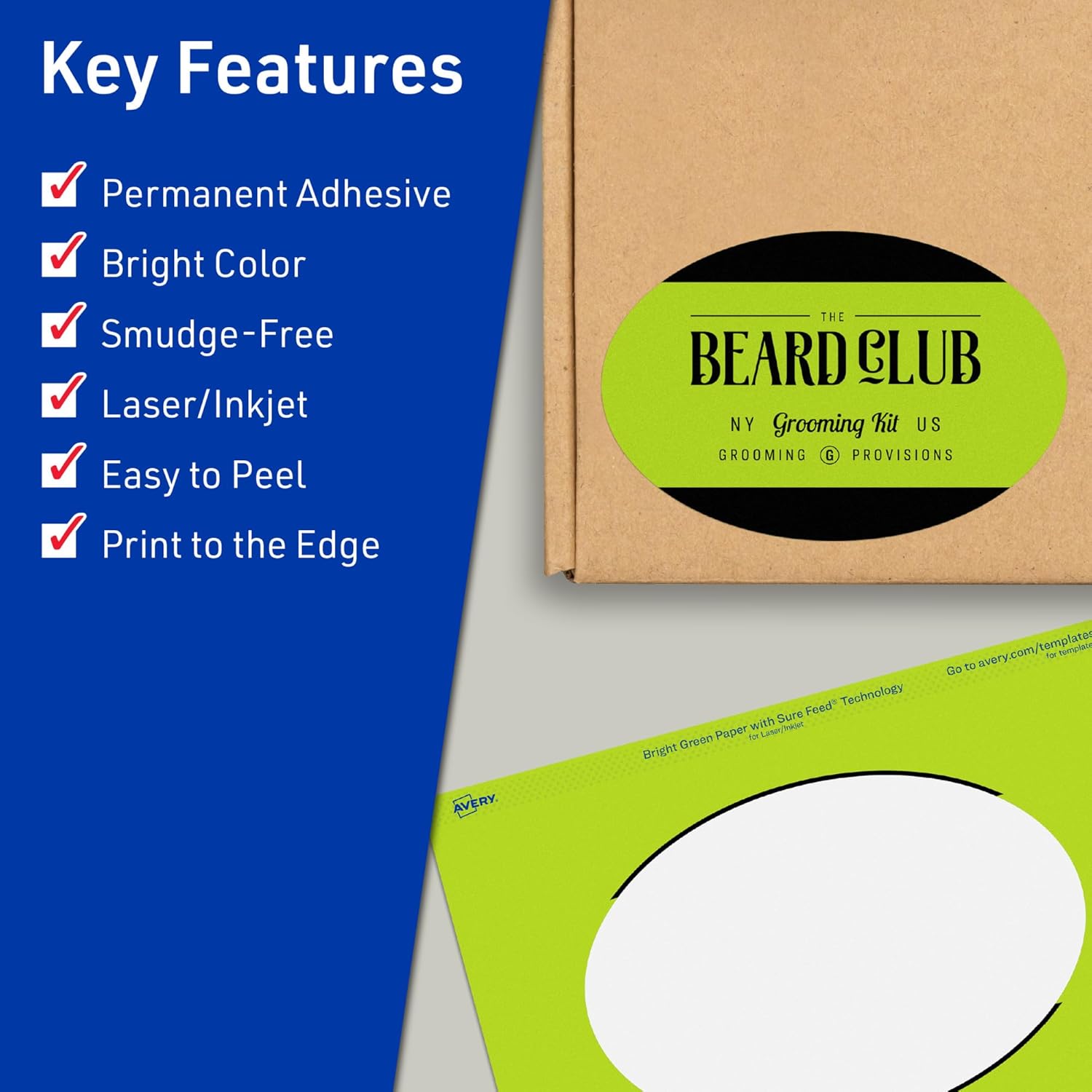 Avery Printable Oval Labels, Sure Feed Technology, 4" x 6", Bright Green, Print-to-The-Edge, Laser/Inkjet