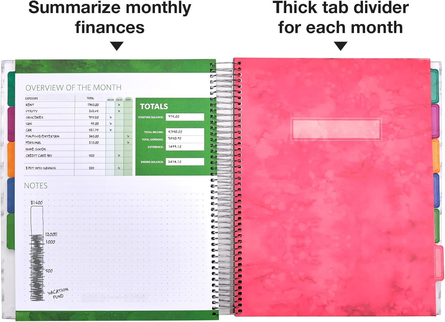 Global Printed Products Budget Planner & Monthly Bill Organizer With 12 Envelopes and Pockets. Expense Tracker Notebook