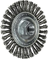 PFERD 4" Power Knot Wheel Brush with Stringer Bead Twist, Threaded Hole, Carbon Steel Bristles, 0.020" Wire Size