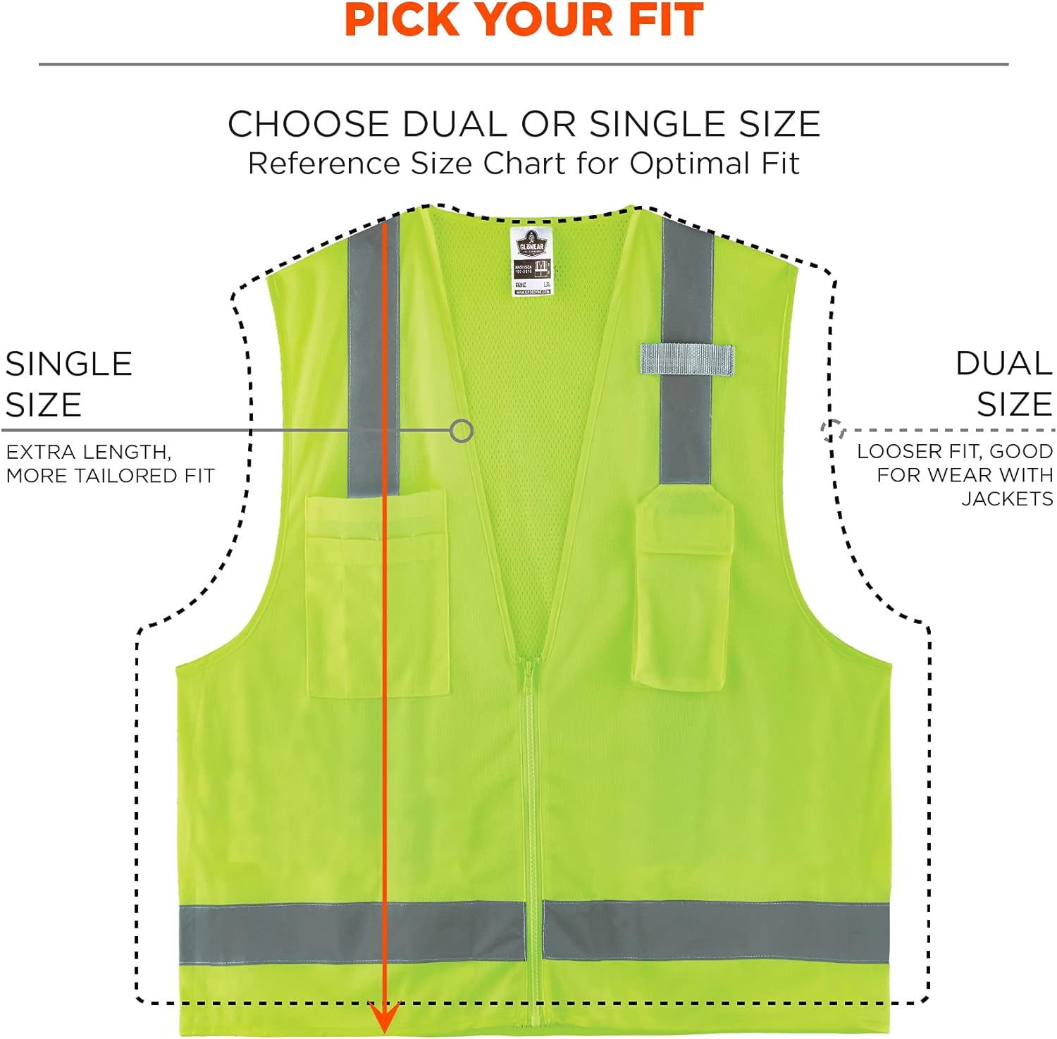Ergodyne GloWear 8249Z Hi-Vis Surveyor Safety Vest, Solid Front Mesh Back, Type R Class 2