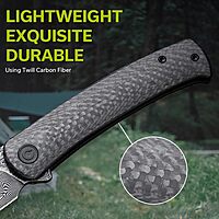 CIVIVI Caetus Pocket Knife for Men,Flipper Knife with 3.48" Damascus Blade Twill Carbon Fiber Handle