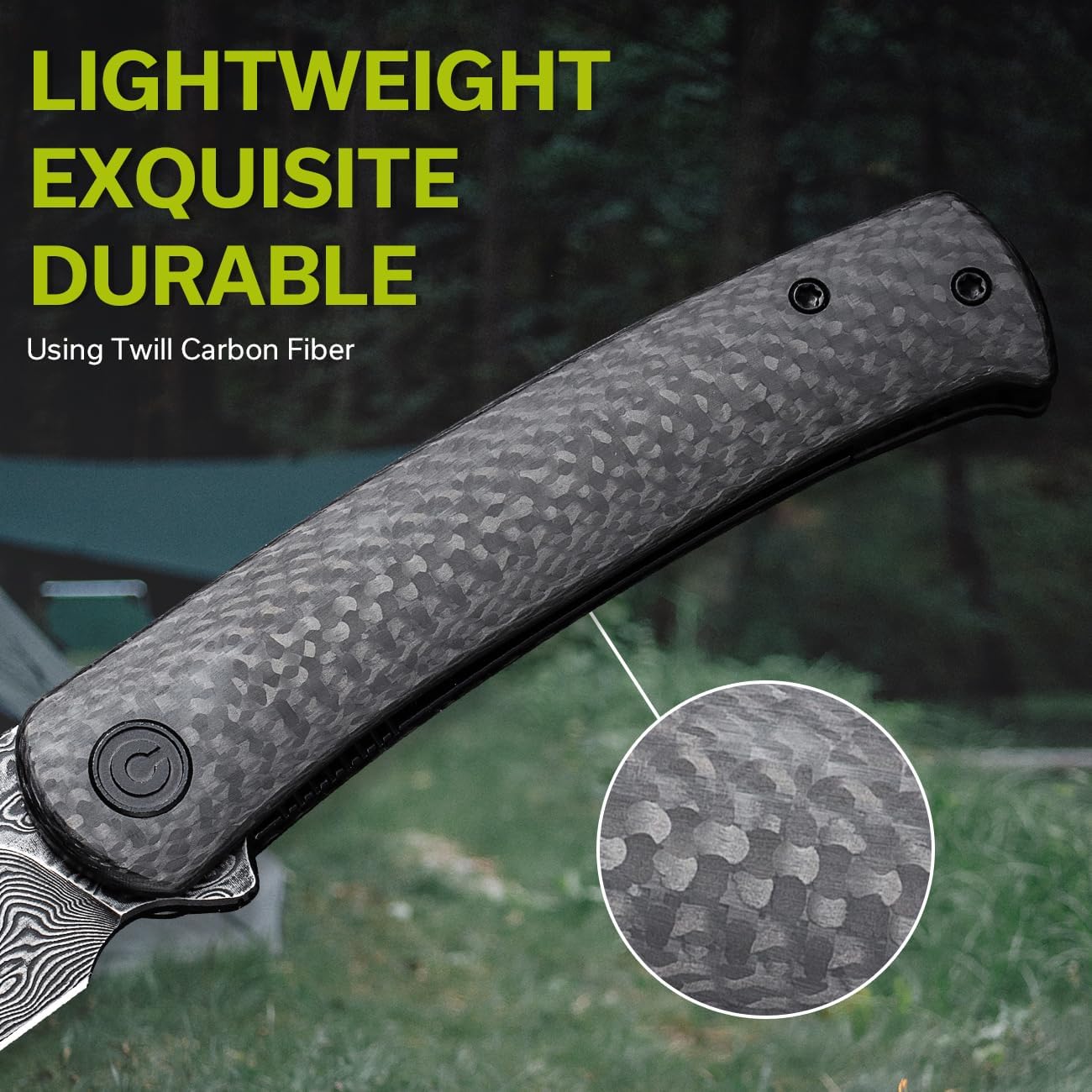 CIVIVI Caetus Pocket Knife for Men,Flipper Knife with 3.48" Damascus Blade Twill Carbon Fiber Handle