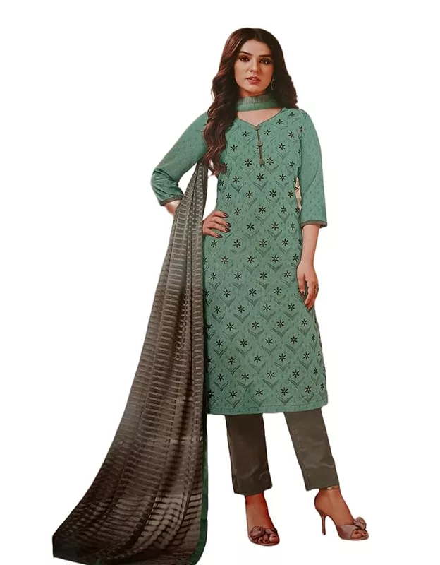 Unstitched Mint green and grey salwar kameez set