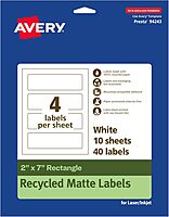 Avery EcoFriendly Matte White Recycled Rectangle Labels, 2" x 7", Print-to-The-Edge, Matte White Labels, Permanent Adhesive, Laser/Inkjet Printable, 40 Total 40 labels