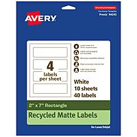 Avery EcoFriendly Matte White Recycled Rectangle Labels, 2" x 7", Print-to-The-Edge, Matte White Labels, Permanent Adhesive, Laser/Inkjet Printable, 40 Total 40 labels