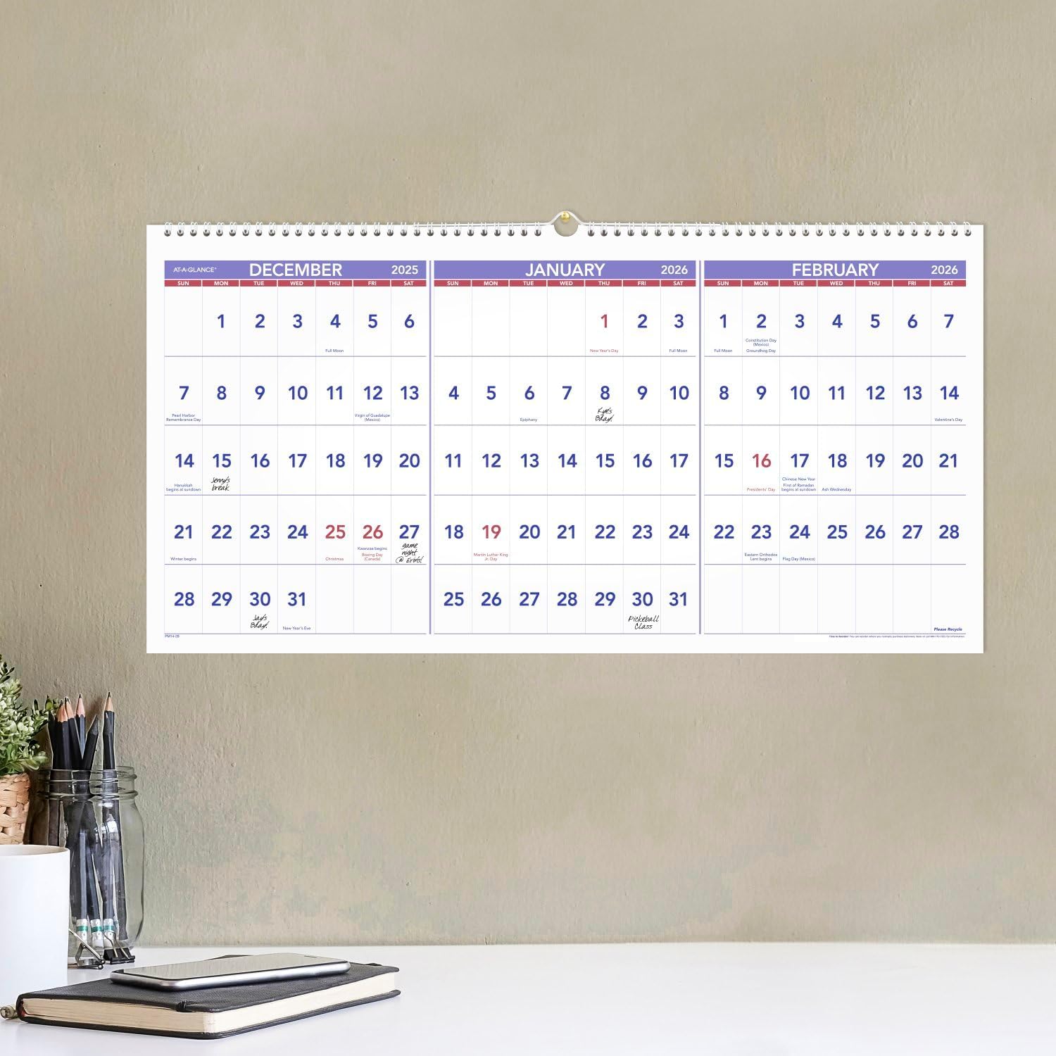 AT-A-GLANCE Three-Month Reference Wall Calendar