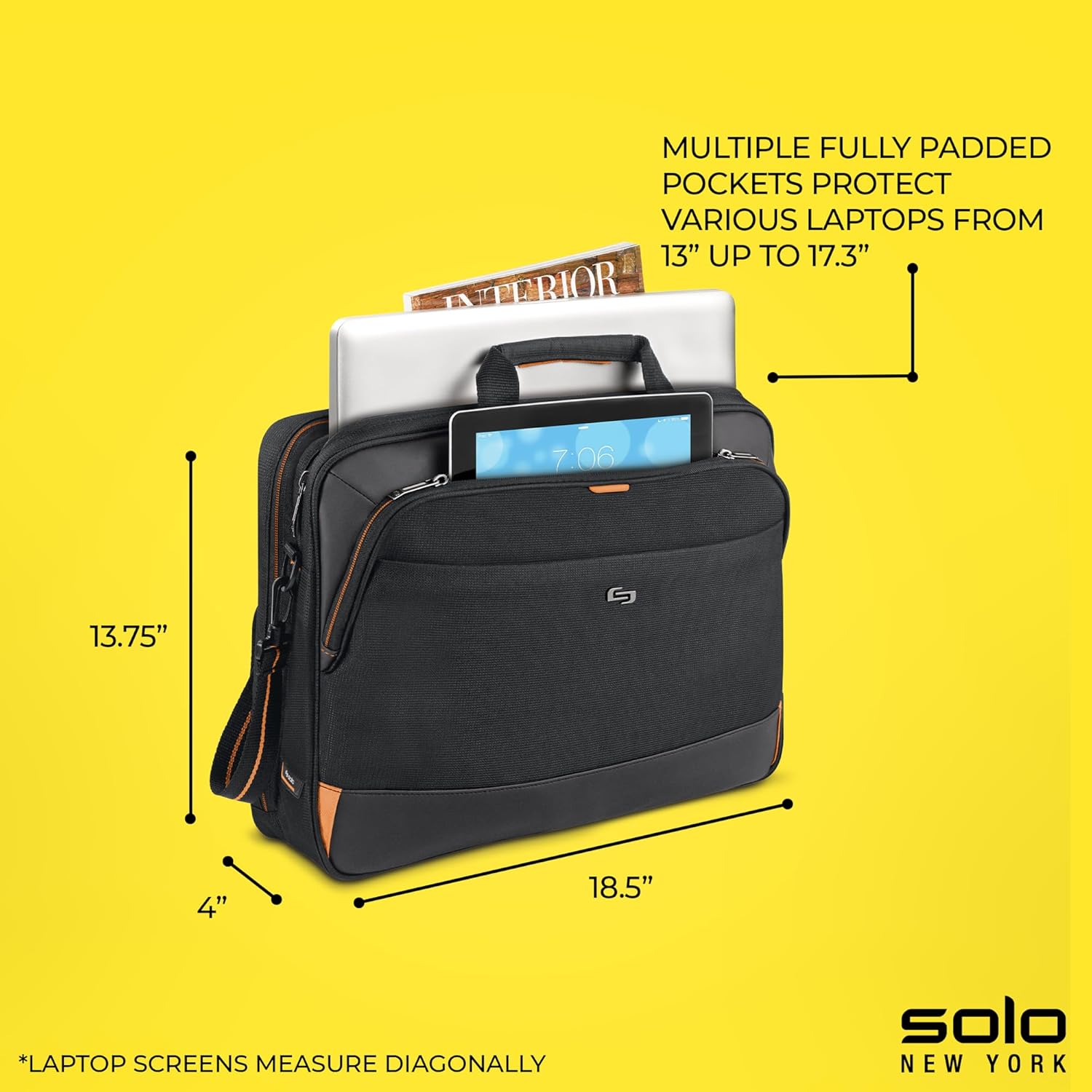 Solo New York Briefcase - Laptop Carrying Bag for Women & Men, Brief for Travel & Work, Internal Tablet Pocket