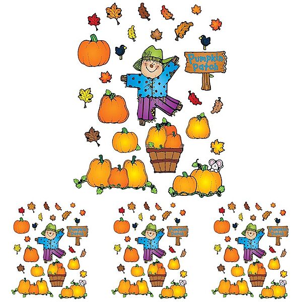 Carson Dellosa 32pc Pumpkin Patch Farmhouse Bulletin Board Set, Scarecrow, Pumpkins, Autumn Leaves Fall Bulletin Board Decorations for Thanksgiving, Halloween, Fall Decor, Wall Decor, Classroom Decor