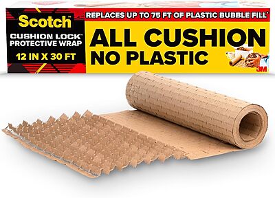 Scotch Cushion Lock Protective Wrap, 12 in. x 30 ft., Replaces Plastic Bubble, Cushions and Conforms to Secure and Protect