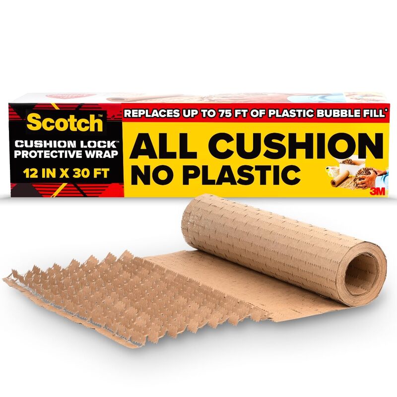 Scotch Cushion Lock Protective Wrap, 12 in. x 30 ft., Replaces Plastic Bubble, Cushions and Conforms to Secure and Protect