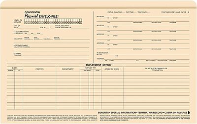ComplyRight Envelo-File Confidential Personnel Folders, 9 1/2in x 15in, Manila, Pack Of 25