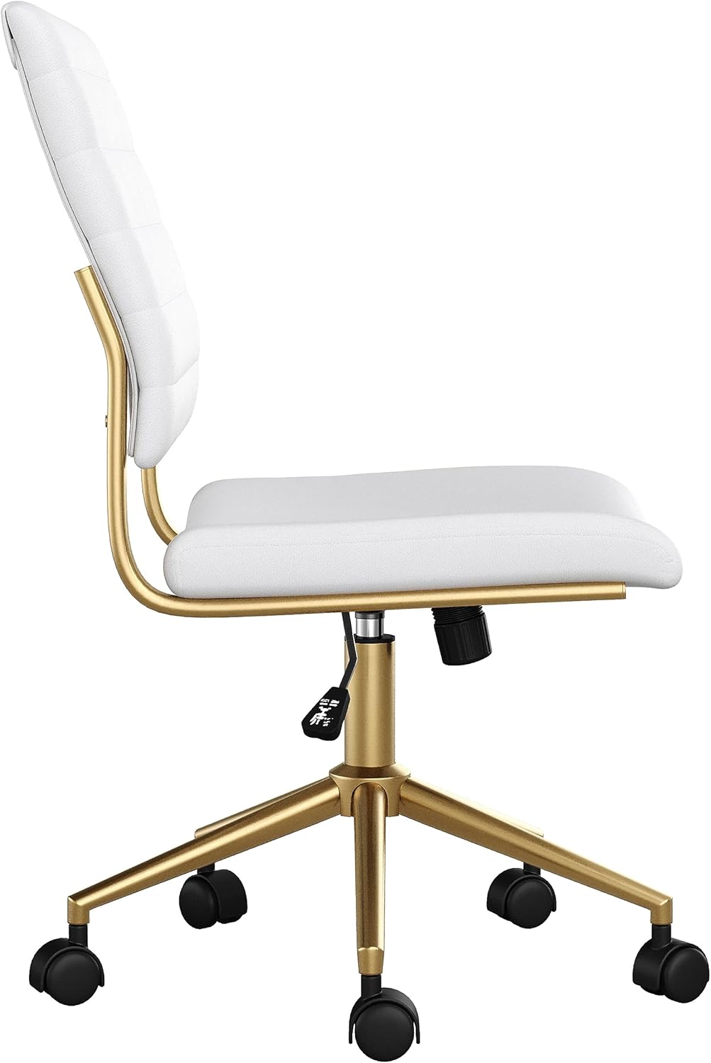 Martha Stewart Ivy Armless Swivel Task Chair in Faux Leather with Polished Brass Frame
