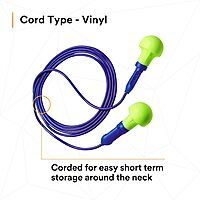 3M E-A-R Push-Ins Earplugs 318-1001, Corded, Poly Bag 100-Pair Yellow/ Blue 100 Pair (Pack of 1)