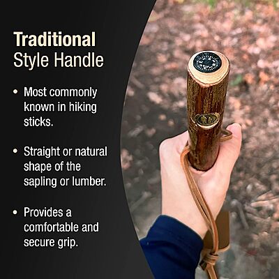 BRAZOS Free Form Rustic Wood Walking Stick, Traditional Handle, Made in USA