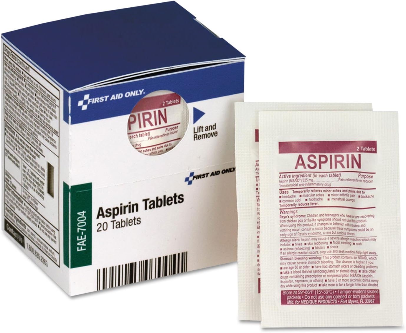 First Aid Only FAE-7004 SmartCompliance Refill Aspirin, 2/Packet, 10 Packets Total