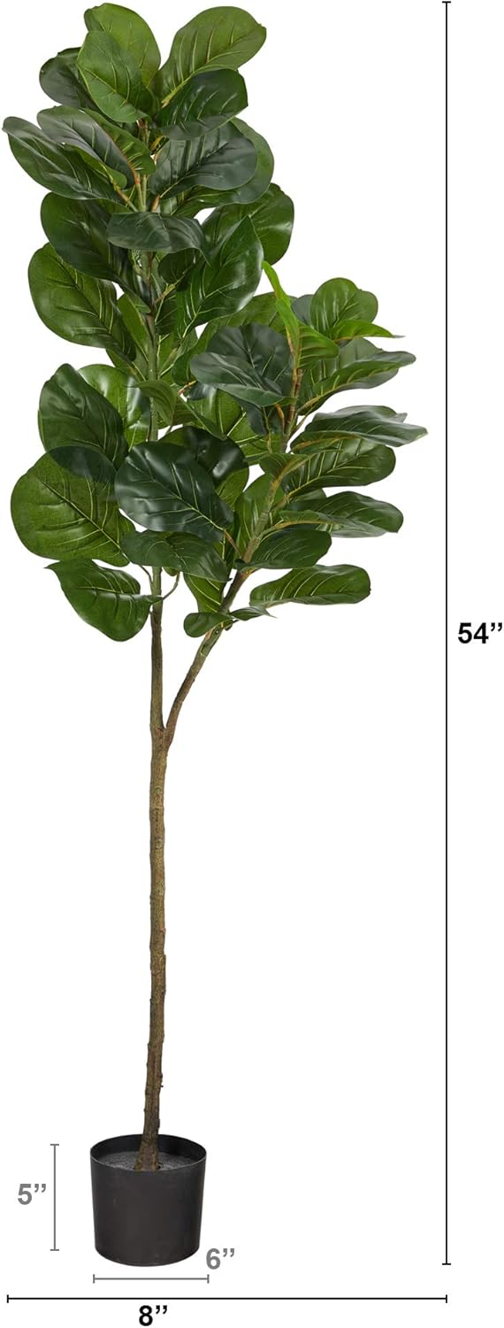 Nearly Natural Fiddle Leaf Fig 54inH Artificial Tree With Planter, 54inH x 8inW x 8inD, Green/Black
