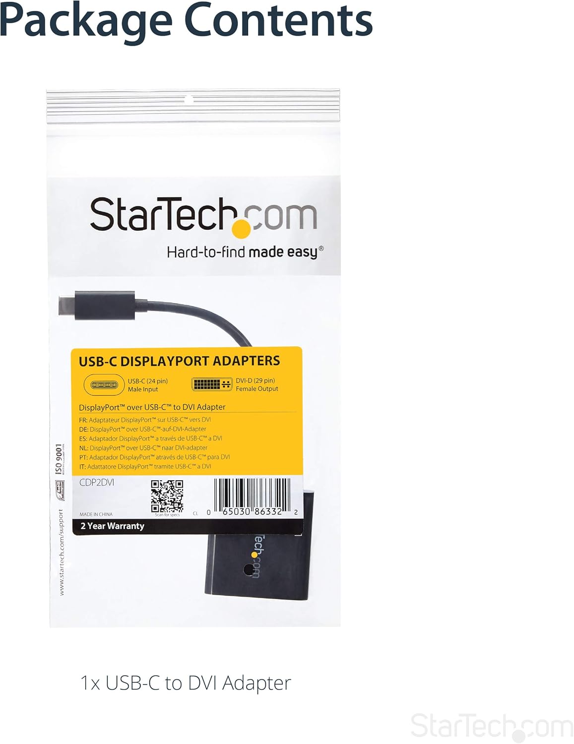 StarTech.com USB C to DVI Adapter - Black - 1920x1200 - USB Type C Video Converter for Your DVI D Display/Monitor/Projector
