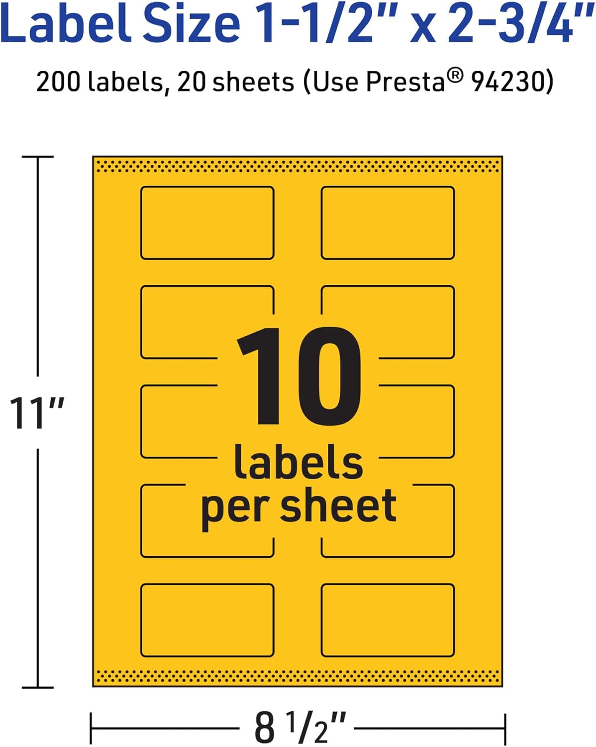 Avery Printable Rectangle Labels, Sure Feed Technology, 1-1/2" x 2-3/4", Bright Yellow, Print-to-The-Edge, Laser/Inkjet